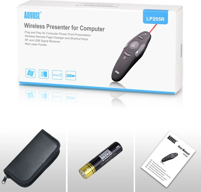 August LP205R Presenter mit Laserpointer schwarz, USB-A