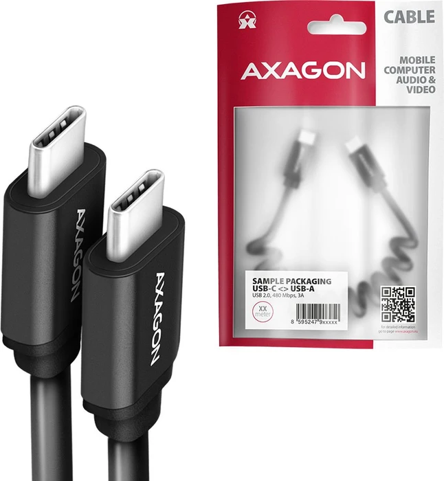 Axagon USB-C Kabel, Twister, USB 2.0, 480Mb/s, 60W PD, USB-C [Stecker] auf USB-C [Stecker], 0.6m