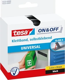 tesa On & Off Klettband schwarz, Klettband, 20mm/2.5m, 1 Stück