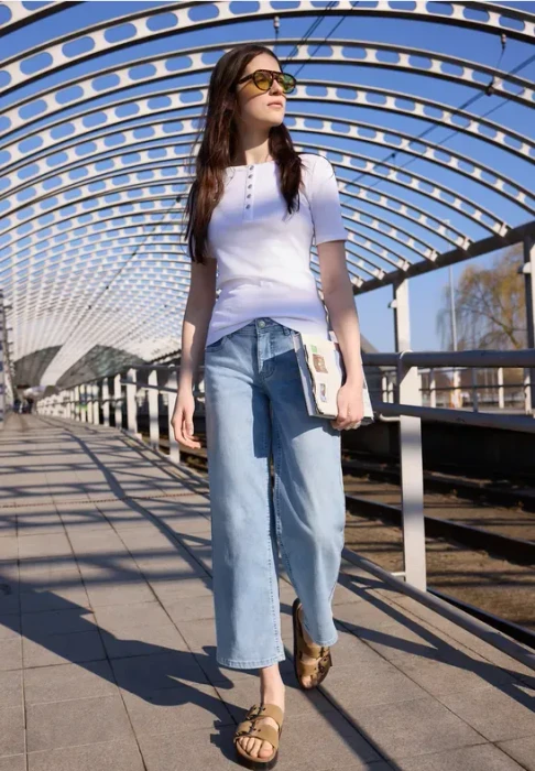 Street One Studio Bleached Wide Leg Jeans ultra bleach random (Damen)