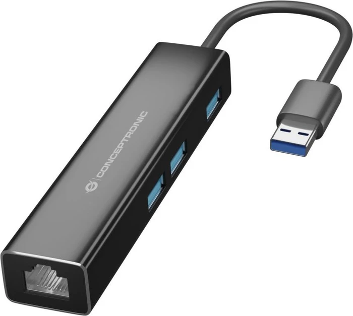 Conceptronic 3-Port USB-Hub mit Netzwerkadapter, USB-C 3.0 [Stecker]