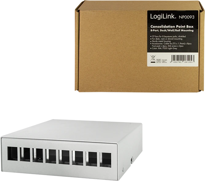 LogiLink Konsolidierungspunkt-Gehäuse für RJ-45 Keystone Module, 8-Port, grau