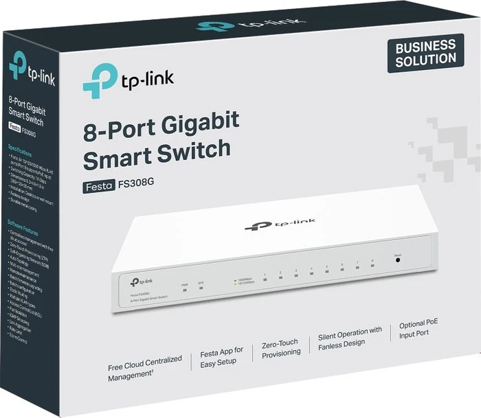 TP-Link Festa FS300 Desktop Gigabit Smart Switch, 8x RJ-45, PoE+ PD