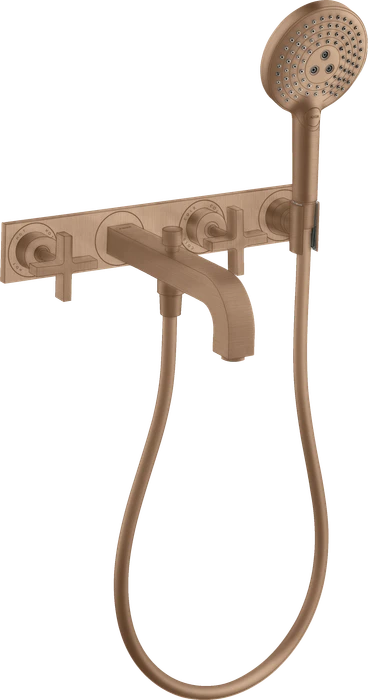Hansgrohe Axor Citterio 3-Loch Wannenkombination mit Kreuzgriffen und Platte brushed red gold
