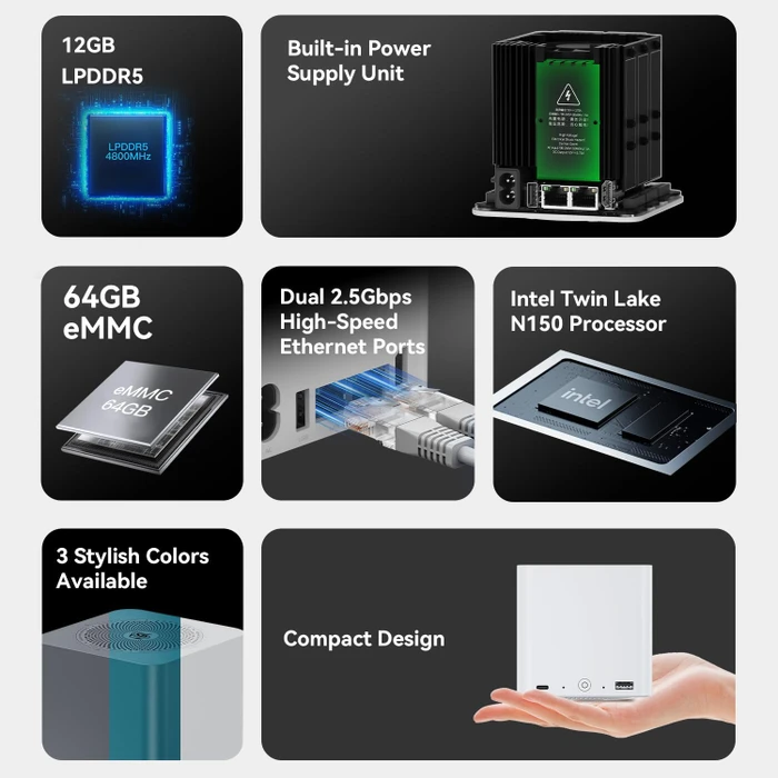 Beelink ME Mini, Midnight Gray, N150, 12GB RAM, 2TB SSD, 64GB Flash