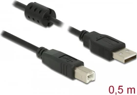 DeLOCK Adapterkabel mit Ferritkern, USB-A 2.0 [Stecker] auf USB-B 2.0 [Stecker], 0.5m