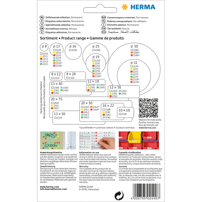 Herma Vielzwecketiketten, 52x82mm, weiß, 32 Blatt (128 Etiketten)