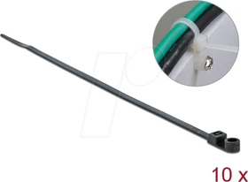 DeLOCK Kabelbinder mit Befestigungsöse, 4.8mm, 160mm, schwarz, 10 Stück