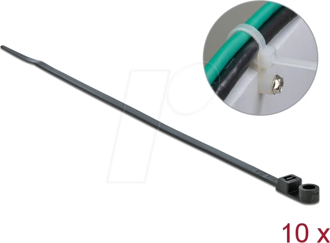 DeLOCK Kabelbinder mit Befestigungsöse, 4.8mm, 160mm, schwarz, 10 Stück