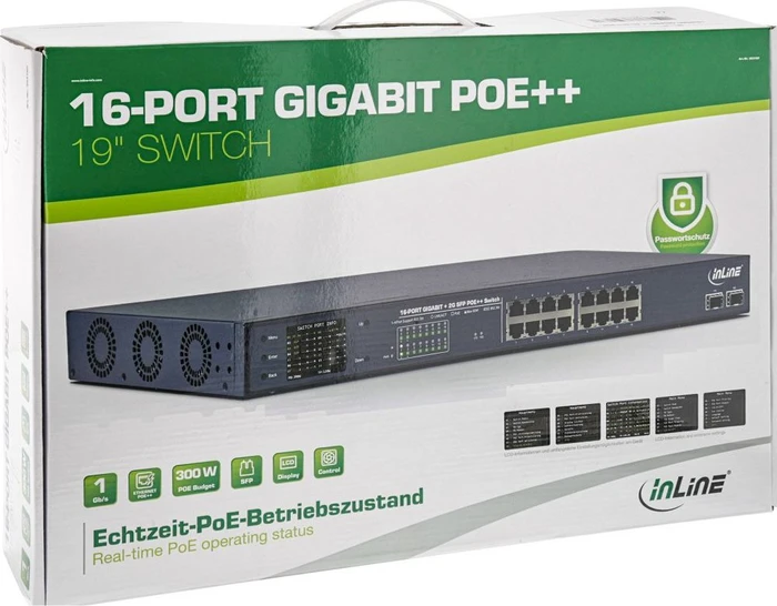 InLine Rackmount Gigabit Switch, 16x RJ-45, 2x SFP, 300W PoE+