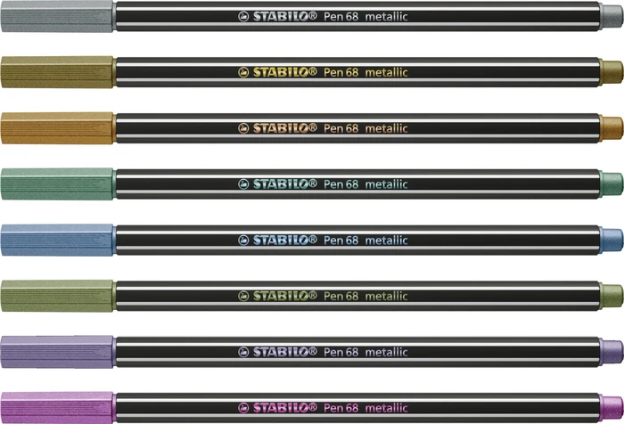STABILO Pen 68 Metallic Farben sortiert, 8er-Set, Metallbox