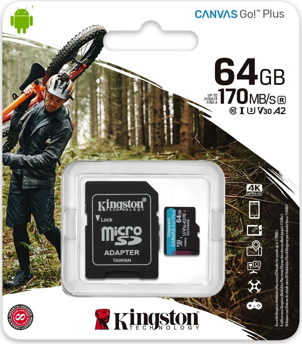 Kingston Canvas Go! Plus R170/W70 64GB Kit, UHS-I U3, A2, Class 10