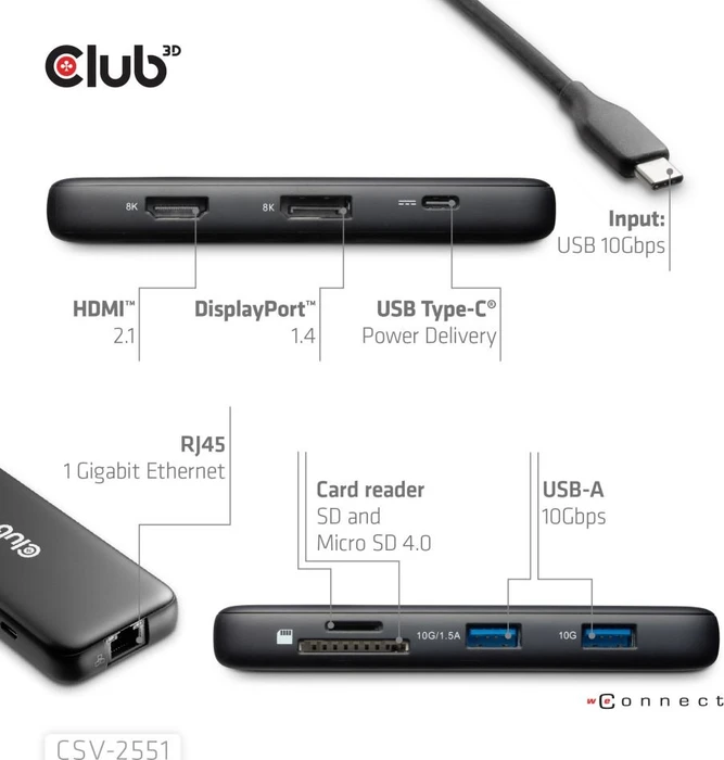 Club 3D 8-in-1 Hub, USB-C 3.1 [Stecker]