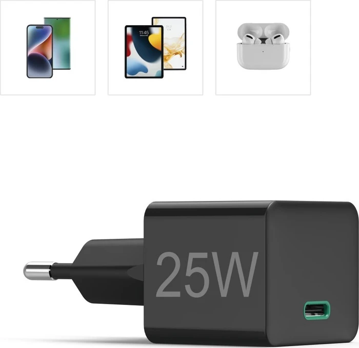 Hama Schnellladegerät USB-C PD/Qualcomm Mini-Ladegerät 25W schwarz