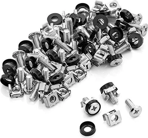 deleyCON MK3272, M6 Käfigmuttern Schrauben Set für Netzwerkschränke Servergehäuse, Kreuzschlitz, edelstahl/schwarz, 50 Stück