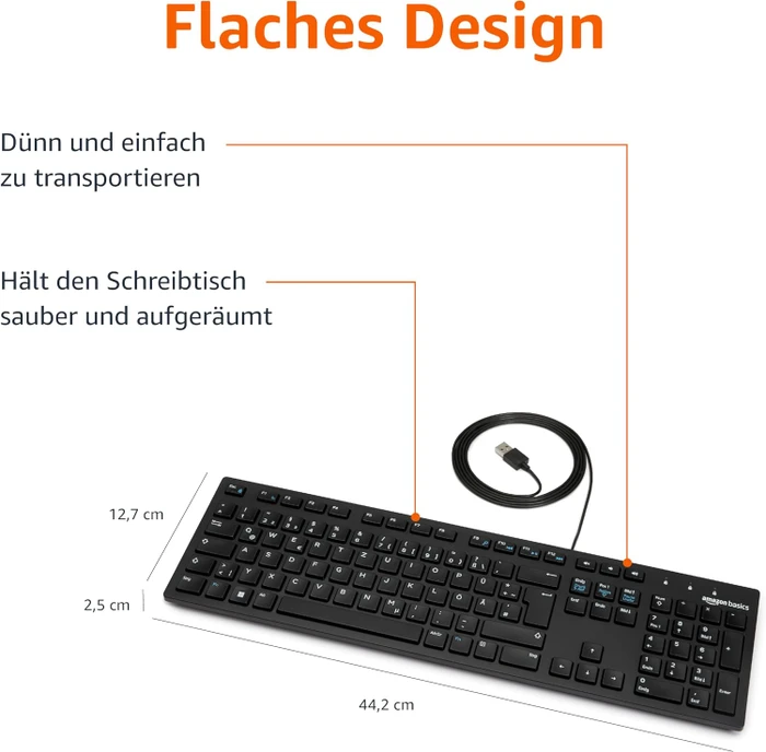 AmazonBasics flache Tastatur, USB, DE