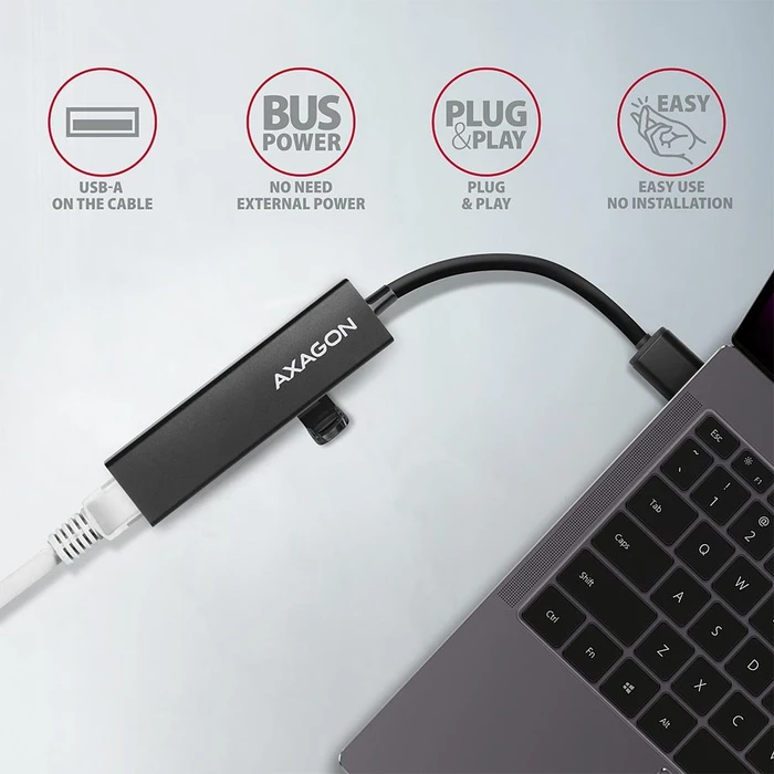 Axagon USB-Hub, Gigabit LAN-Adapter, RJ-45, 3x USB-A 3.0, USB-A 3.0 [Stecker]