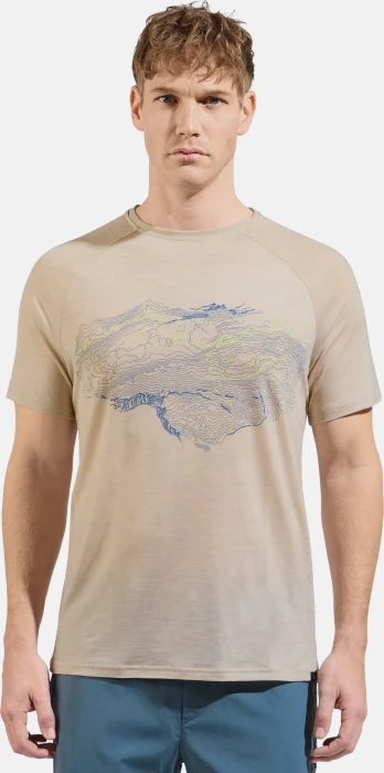 Odlo Ascent Performance Wool 130 Topographic Print Funktionsshirt kurzarm silver cloud melange (Herren)