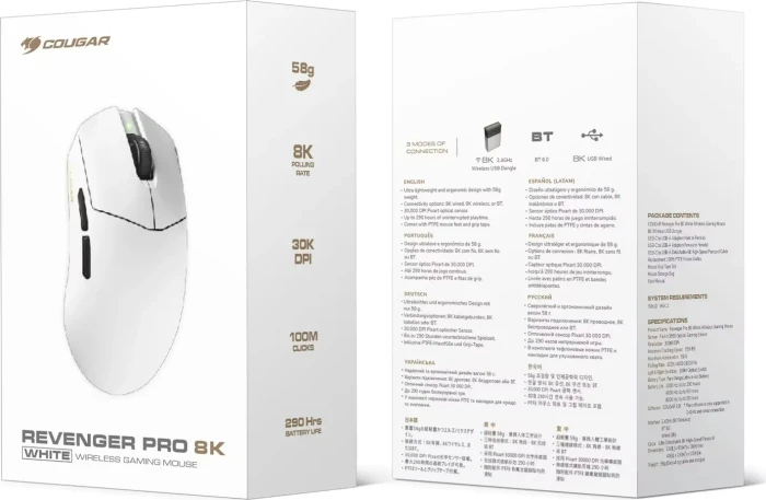Cougar Revenger Pro 8K Wireless Gaming Mouse weiß, USB/Bluetooth
