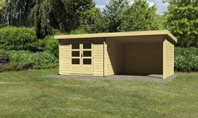 Karibu Bastrup 5 Gartenhaus inkl. Anbau 3m + Rück- und Seitenwand natur
