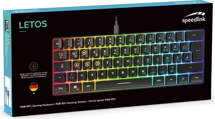 Speedlink Letos RGB 60% Gaming Keyboard, schwarz, LEDs RGB, USB, DE