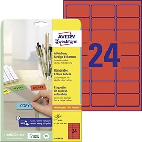 Avery-Zweckform Ordneretiketten, 63.5x33.9mm, ablösbar, rot, 20 Blatt (480 Etiketten)