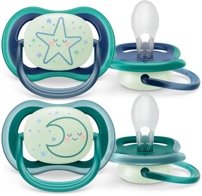 Philips Avent SCF376/13 Ultra Air Nighttime Beruhigungsschnuller, 6-18M, Silikon, mond/sterne, 2 Stück