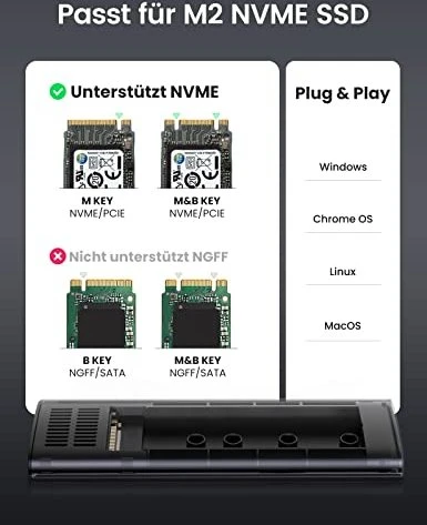 Ugreen M.2 PCIe/NVMe SSD Enclosure, USB-C 3.1