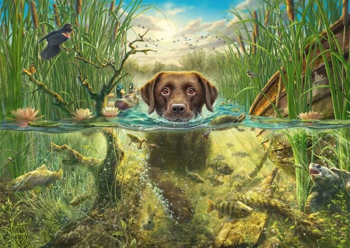 Schmidt Spiele Hundeliebe - brauner Labrador im kühlen Nass