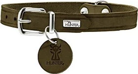 Hunter Aalborg Hundehalsband, Leder, schlicht, robust, komfortabel, 42 S, oliv