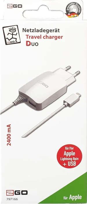 2GO Netz-Ladegerät DUO Lightning 12W weiß