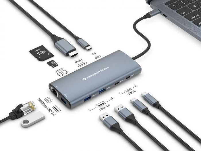 Conceptronic 10-in-1 Dockingstation, USB-C 3.0 [Stecker]