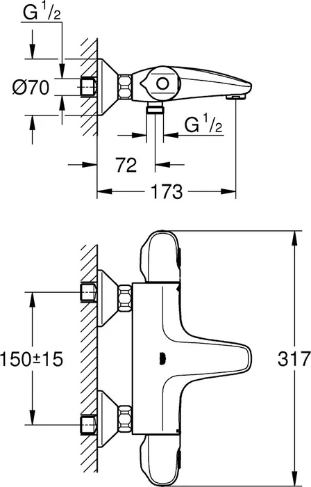Grohe Grohtherm 1000 Thermostat-Wannenarmatur 1/2" chrom