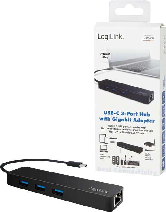 LogiLink USB-Hub, RJ-45, USB-C 3.0 [Stecker]