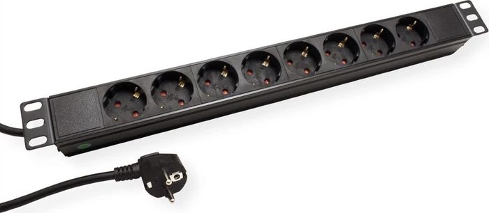 Value 19" Aluminium Steckdosenleiste, 1HE, 8-fach, 250V, schwarz, 1.8m