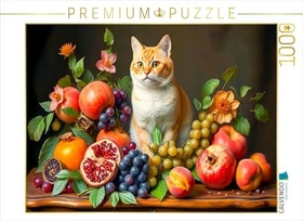 Calvendo Katzenporträt mit üppigem Obst im Stil alter Meister