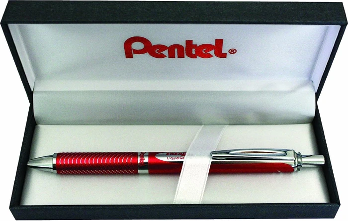 Pentel EnerGel Sterling BL407 Gelroller rot/silber, Geschenkbox