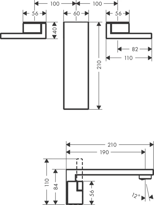 Hansgrohe AXOR Edge 3-Loch Waschtischarmatur Unterputz für Wandmontage mit Auslauf 190 mm und Push-Open Ablaufgarnitur diamantschliff chrom