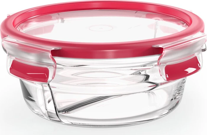 Emsa Clip&Close Glas rund Aufbewahrungsbehälter mit Trenner 550ml rot