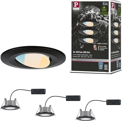 Paulmann LED Calla Switch rund 5W Einbauleuchte schwarz matt, 3 Stück