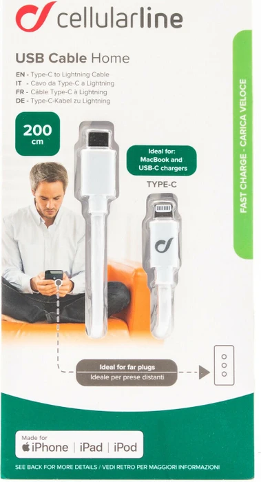 Cellularline Power Cable USB-C to Lightning 2.0m weiß