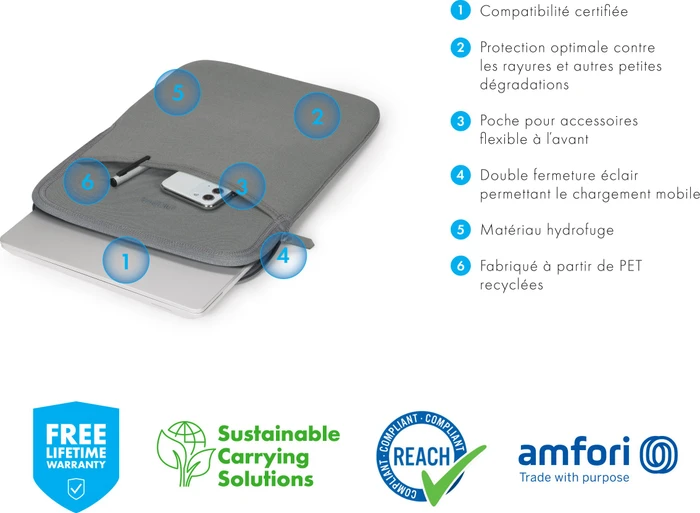 Dicota Sleeve Eco Slim für Microsoft Surface L, grau