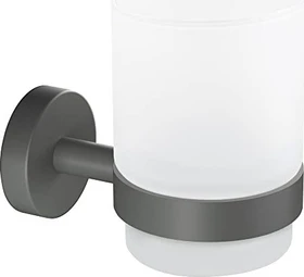 tesa Moon Grey Zahnputzbecher mit Halter inkl. Klebelösung grau