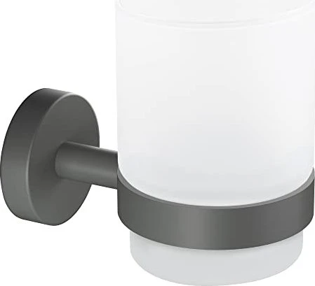 tesa Moon Grey Zahnputzbecher mit Halter inkl. Klebelösung grau