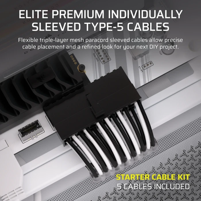Corsair PSU Cable Kit Type 5 - Starter Kit, Elite Premium Individually Sleeved, schwarz/weiß