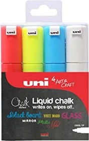 Uni-Ball ChalkGlass Marker Chisel Tip PWE-8K sortiert, 4er-Set