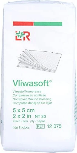 Lohmann & Rauscher Vliwasoft Vlieskompressen 4-lagig unsteril, 5 x 5cm, 100 Stück