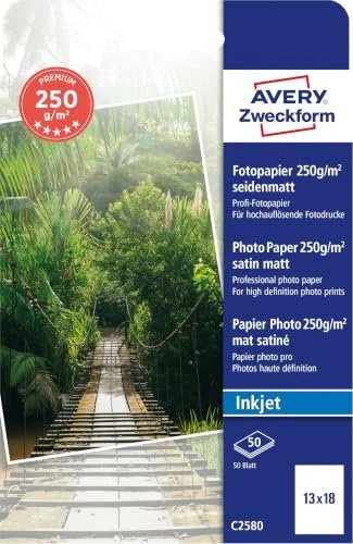 Avery-Zweckform Premium Inkjet Fotopapier seidenmatt weiß, 13x18cm, 250g/m², 100 Blatt