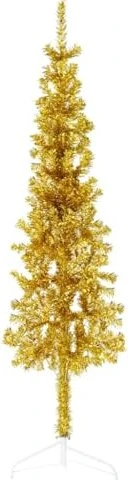 vidaXL Künstlicher Weihnachtsbaum halbrund schlank gold, 150cm