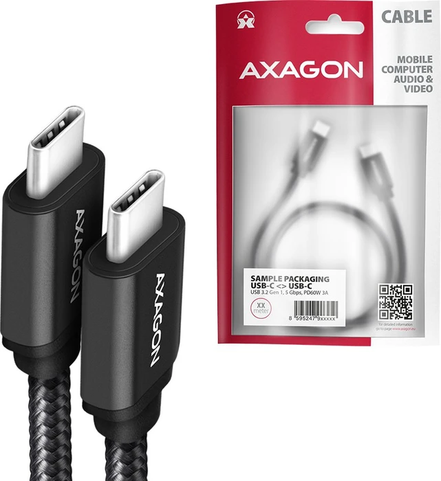 Axagon USB-C Kabel, USB 3.0, 5Gb/s, 60W PD, USB-C [Stecker] auf USB-C [Stecker], 1m